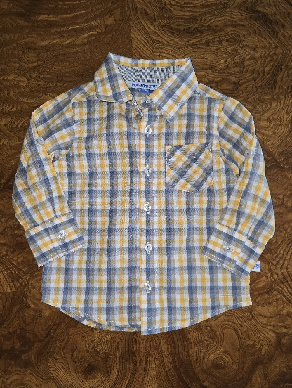 RuggedButts Yellow and Grey Plaid Button-Down Shirt, Size 18-24m